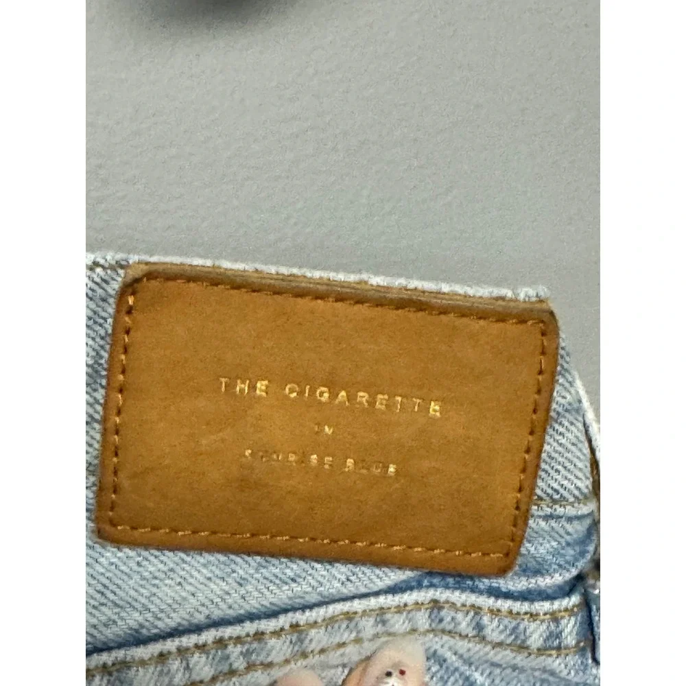 ZARA The Cigarette Distressed Light Wash Denim Jeans Women US 4 Raw Hem‎ Boho